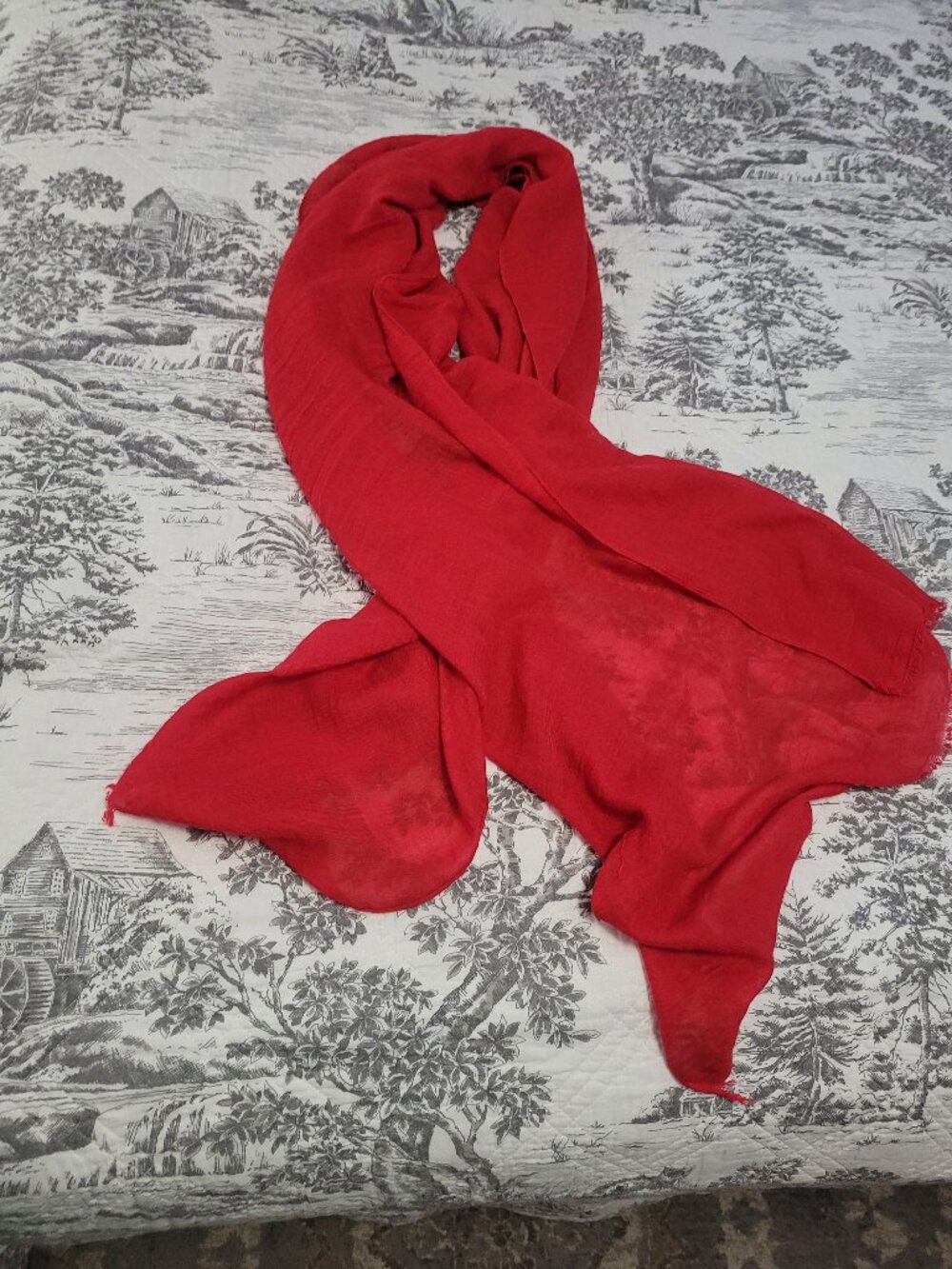 Red Silk Scarf Wrap 27" x 76" EUC